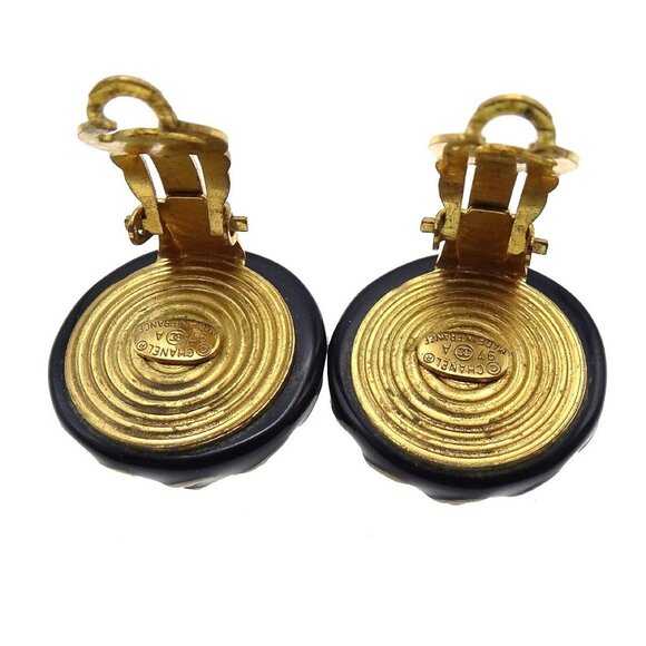 Chanel Button Earrings Clip-On Black 97A - Picture 4 of 6